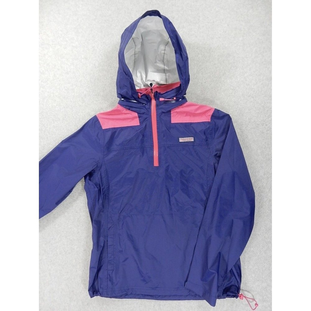 Vineyard Vines Waterproof 1/2 Zip‎ Pullover Rain Coat (Women's XS) Blue/Pink